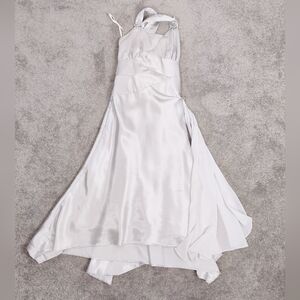 Let's Fashion Silver Satin Evening Gown Size XS Party Cocktail